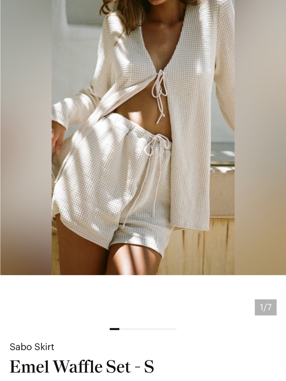 NWT! Emel Waffle-Knit Drawstring Lounge Top in Cream